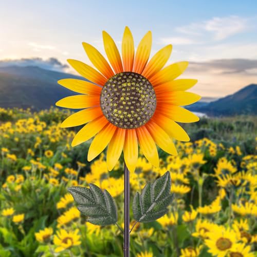 Venniy Yard Wind Spinner OutdoorGarden Wind Spinners Wind SculpturesSunflower Windmills Lawn DecorMetal Flower Garden Pinwheels for Yard128 57 Inches - Image 1