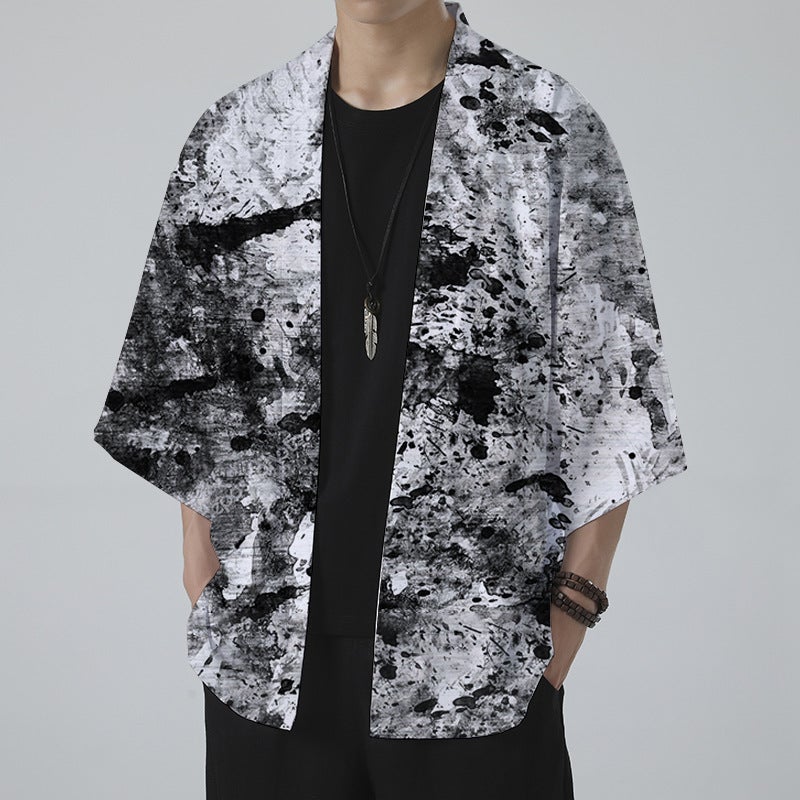 New Animation Peripheral Series 3D Digital Color Printing Retro Feather Woven Loose Seven Sleeve Cape - Image 1