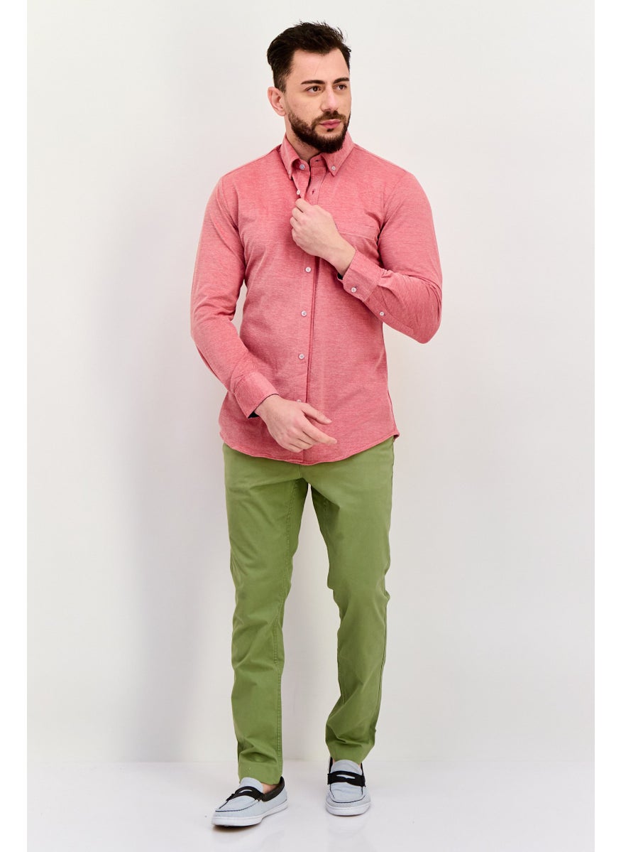 Tailorbyrd Men Regular Fit Embroidered Logo Long Sleeve Casual Shirts, Light Burgundy  - Image 4