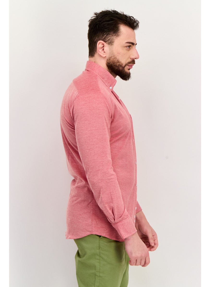 Tailorbyrd Men Regular Fit Embroidered Logo Long Sleeve Casual Shirts, Light Burgundy  - Image 2