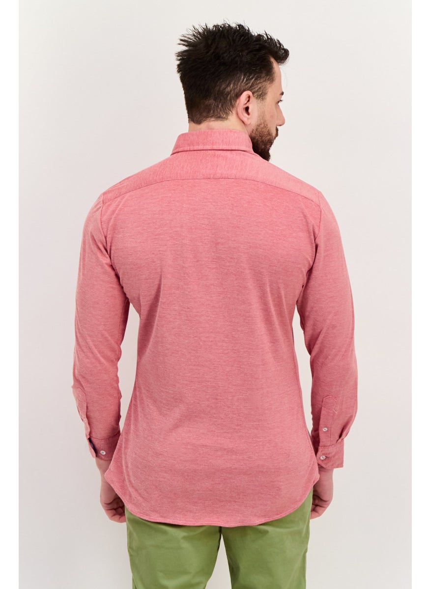 Tailorbyrd Men Regular Fit Embroidered Logo Long Sleeve Casual Shirts, Light Burgundy  - Image 3