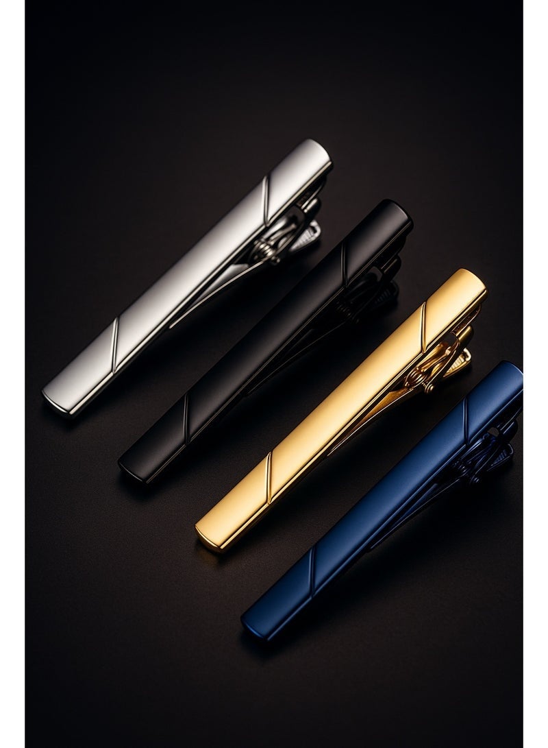 4 Piece Tie Clip Set for Men Formal Slim Metal Bar Holder with Gift Box - Image 1