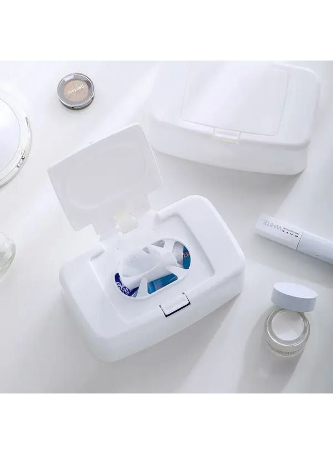 White Square Plastic Wet Wipe Dispenser with Lid Portable Tissue Holder for Car Home Office Desk - Image 3