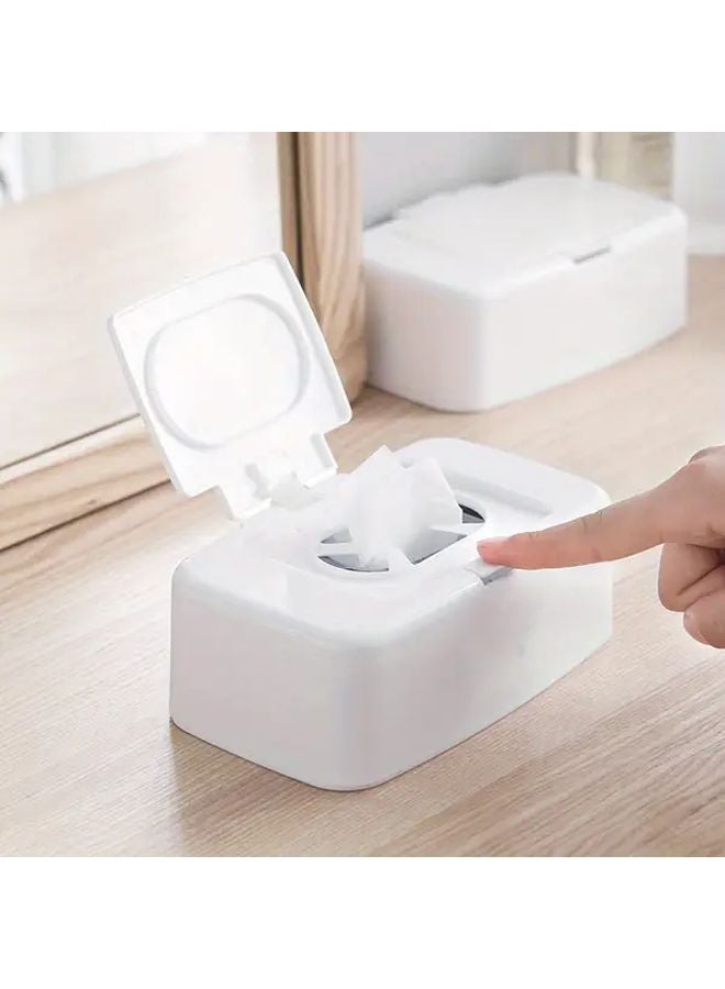 White Square Plastic Wet Wipe Dispenser with Lid Portable Tissue Holder for Car Home Office Desk - Image 2