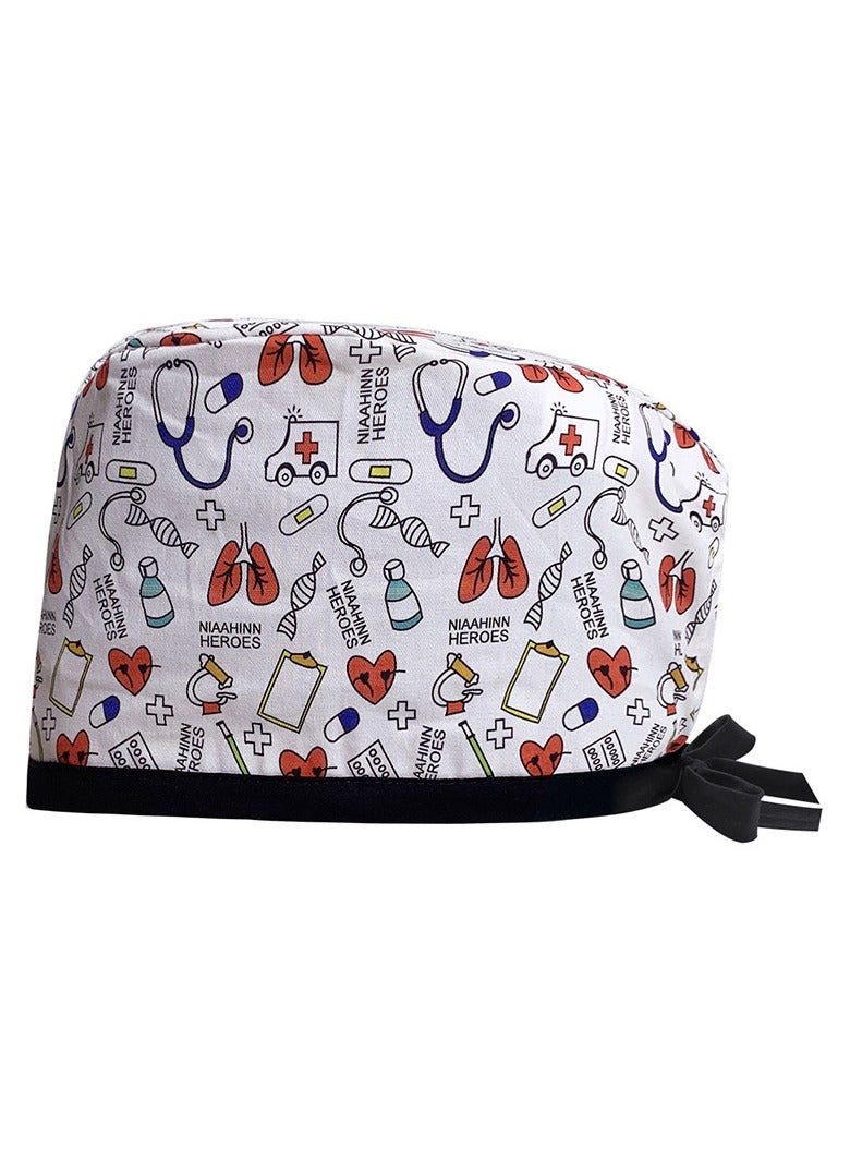 KUYING Cotton Printed Surgical Cap Strap Adjustable Medical Work Cap