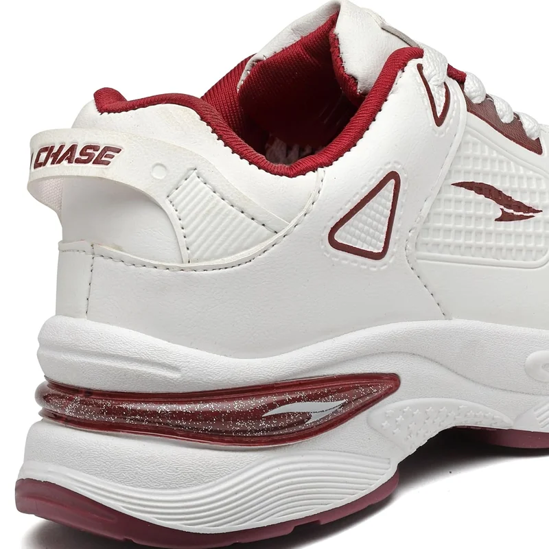 Asian Lightweight Offwhite and Maroon Sneakers for Women and Girls