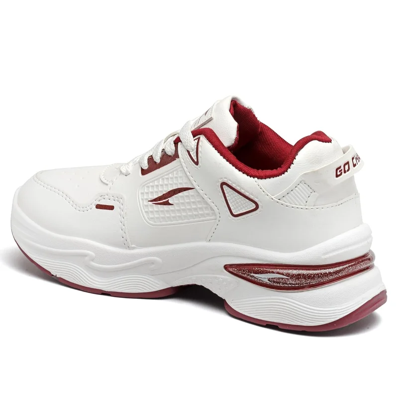 Asian Lightweight Offwhite and Maroon Sneakers for Women and Girls