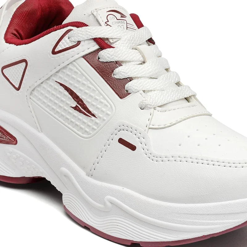 Asian Lightweight Offwhite and Maroon Sneakers for Women and Girls