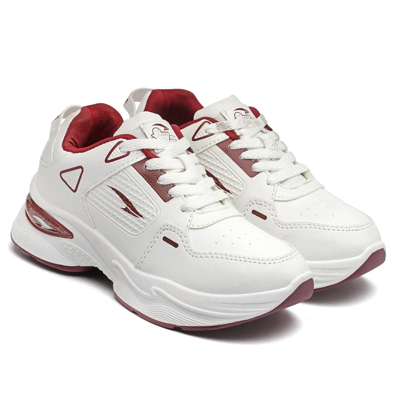 أسيان Lightweight Offwhite and Maroon Sneakers for Women and Girls