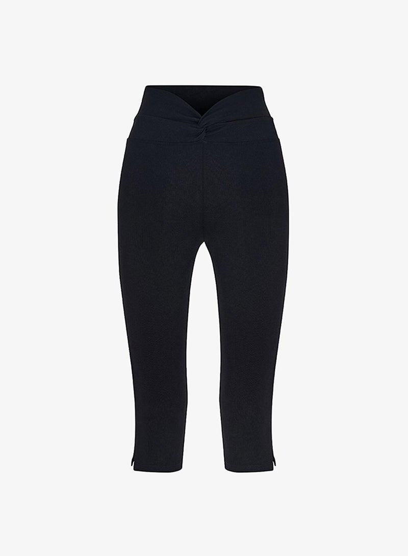 Penti Women's Cotton Sports Twisted Waist Capri Legging - Black - Image 4