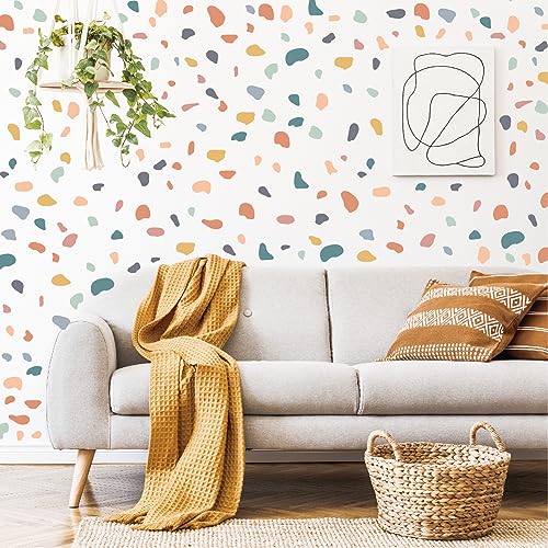 CELAENO 576pcs Colorful Terrazzo Pattern Wall Decal Stickers Irregular Stones Modern Geometric Abstract Wall Stickers Decals for Bedroom Living Room Bathroom Kids Room Nursery DIY Home Decorations - Image 1
