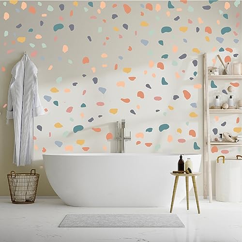 CELAENO 576pcs Colorful Terrazzo Pattern Wall Decal Stickers Irregular Stones Modern Geometric Abstract Wall Stickers Decals for Bedroom Living Room Bathroom Kids Room Nursery DIY Home Decorations - Image 3