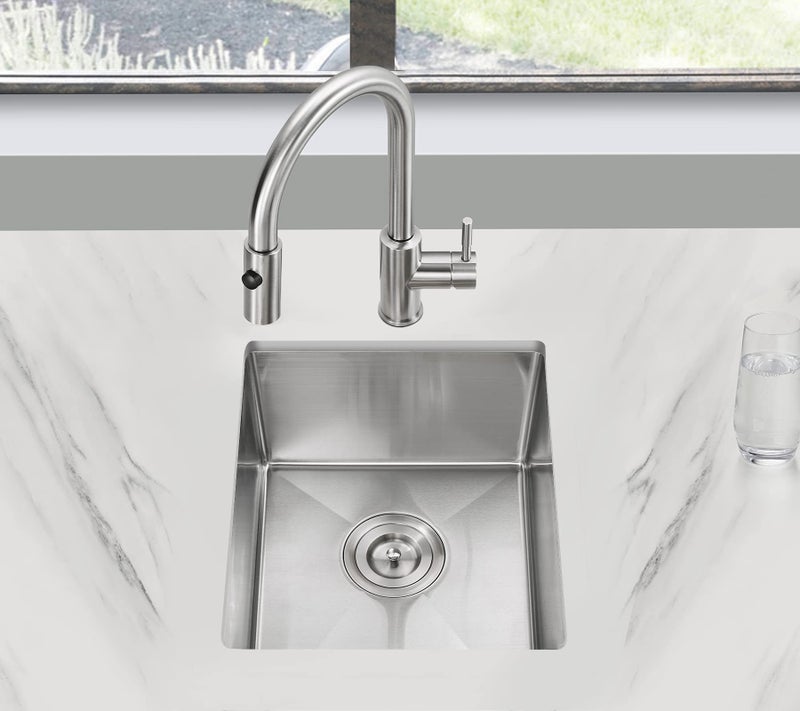 POPFLY 15x17 Inch Undermount Bar Prep Sink, 15” Undermount Rectangle Kitchen Sink, 304 Stainless Steel Single Bowl Small Kitchen Rv Sinks, Brushed - Image 2