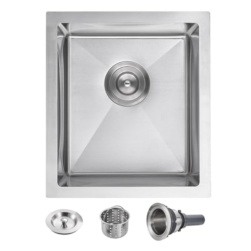 POPFLY 15x17 Inch Undermount Bar Prep Sink, 15” Undermount Rectangle Kitchen Sink, 304 Stainless Steel Single Bowl Small Kitchen Rv Sinks, Brushed - Image 1