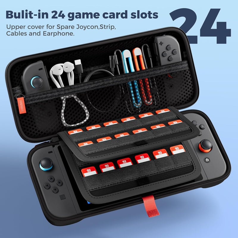 بروكاس حقيبة حمل ProCase لجهاز Nintendo Switch 2 (2025)، تحتوي على 24 فتحة لبطاقات الألعاب، حقيبة تخزين قابلة للنقل ومقاومة للصدمات، لحماية جهاز Nintendo Switch 2 والإكسسوارات الخاصة به - ��للون الأسود - Image 2