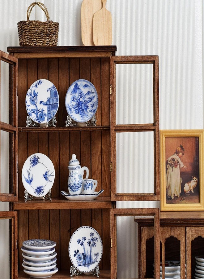 Kanhaom 6PCS Handcrafted Miniature Ceramic Plates in 1:12 or 1:6 Scale, Vintage Porcelain Playhouse Dishes (Blue-White C, 2.3CM) - Image 5
