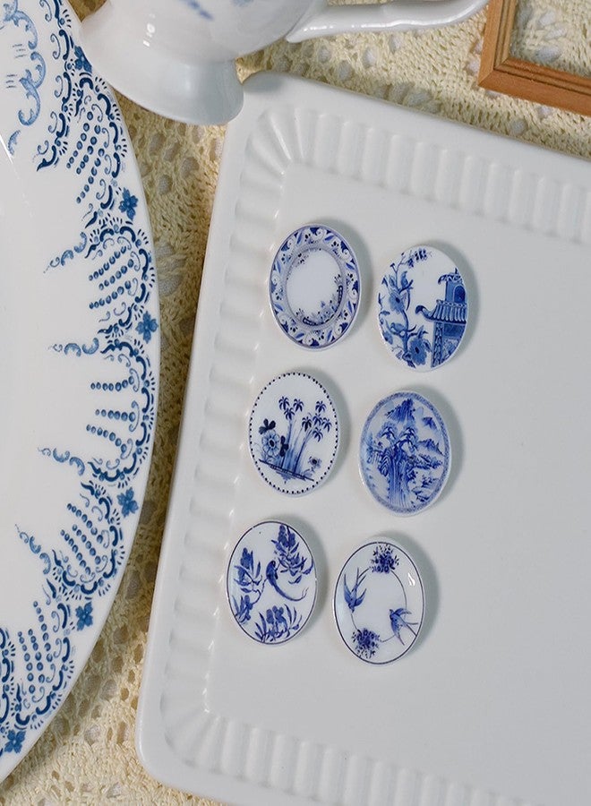 Kanhaom 6PCS Handcrafted Miniature Ceramic Plates in 1:12 or 1:6 Scale, Vintage Porcelain Playhouse Dishes (Blue-White C, 2.3CM) - Image 3