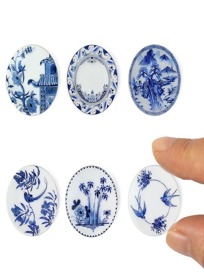Kanhaom 6PCS Handcrafted Miniature Ceramic Plates in 1:12 or 1:6 Scale, Vintage Porcelain Playhouse Dishes (Blue-White C, 2.3CM) - Image 1