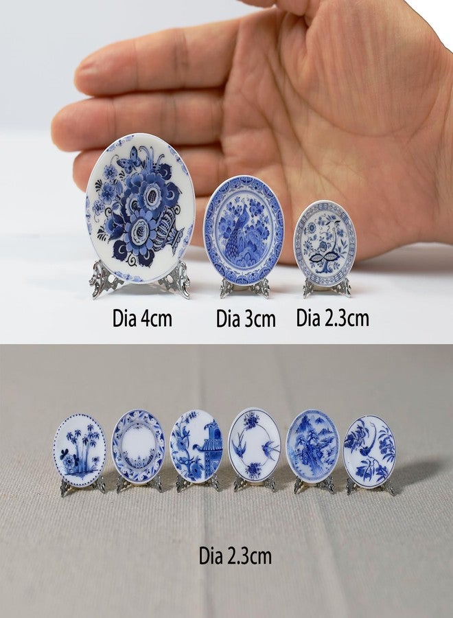 Kanhaom 6PCS Handcrafted Miniature Ceramic Plates in 1:12 or 1:6 Scale, Vintage Porcelain Playhouse Dishes (Blue-White C, 2.3CM) - Image 2