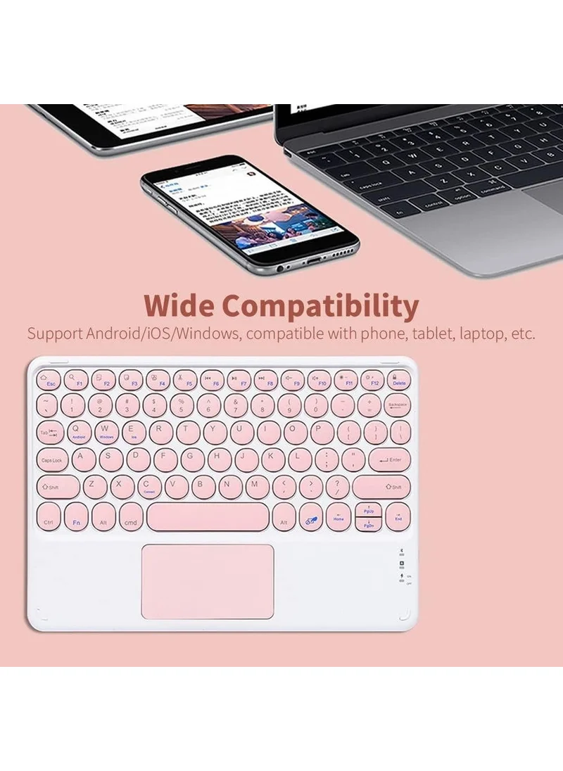 Valkyrie Wireless Touchpad Bluetooth Keyboard - Ios Android Windows Compatible - Turkish Language - Rechargeable - Ultra Thin - Type-C Input Pink