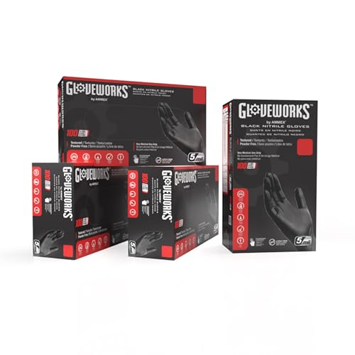 GLOVEWORKS Black Nitrile Gloves 5 Mil Disposable for Food Service, Cooking, Professional Cleaning, Size Medium 4 Boxes of 100 - Image 1