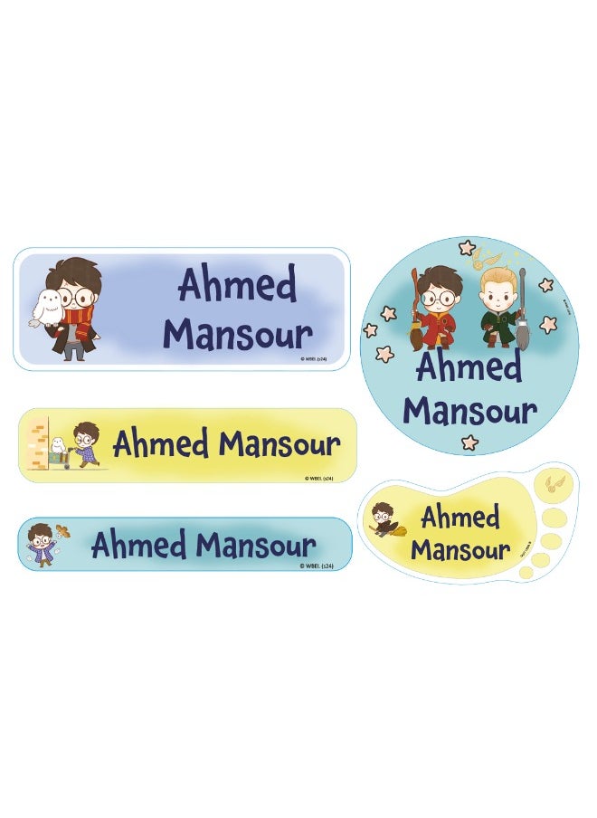 Essmak Harry Potter Personalized Waterproof Name Labels for Kids – Set of 74 Custom Stickers for School Supplies, Lunch Boxes, Clothes and Toys  - Image 1