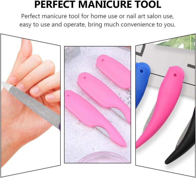 FAVOMOTO 12pcs Dual-Sided Nail Files with Plastic Handle Stainless Steel Manicure and Pedicure Buffing Tools for Nail Shaping and Cuticle Care Suitable for Professional and Random Color - Image 3