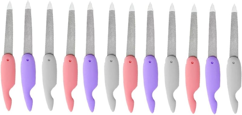 FAVOMOTO 12pcs Dual-Sided Nail Files with Plastic Handle Stainless Steel Manicure and Pedicure Buffing Tools for Nail Shaping and Cuticle Care Suitable for Professional and Random Color - Image 1