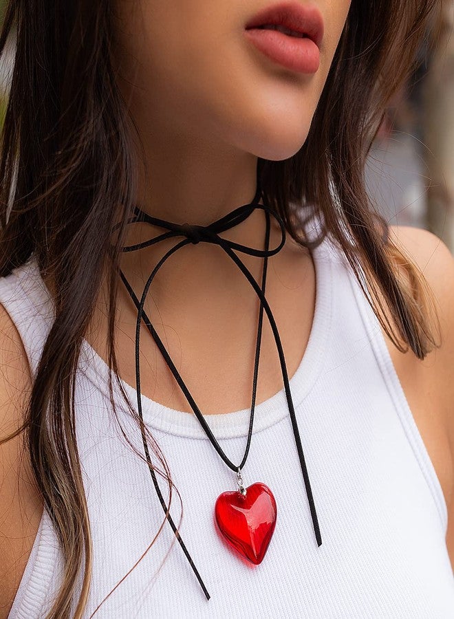 CSIYANJRY99 Goth Chunky Red Heart Necklace for Women Vintage 90s Y2K Emo Choker Necklace Halloween Vampire Layered Big Puffy Heart Pendant Jewelry A - Image 4