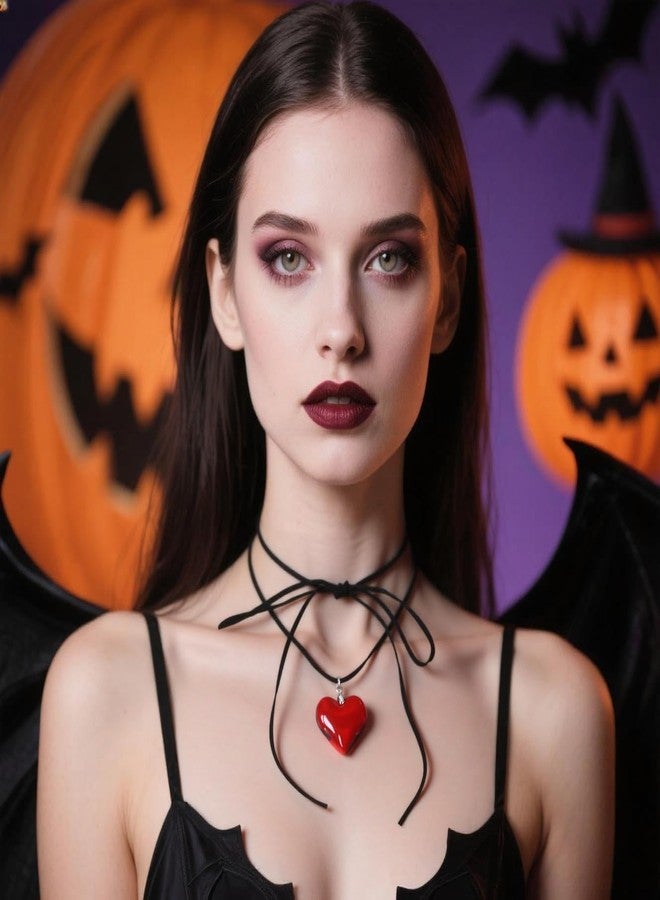 CSIYANJRY99 Goth Chunky Red Heart Necklace for Women Vintage 90s Y2K Emo Choker Necklace Halloween Vampire Layered Big Puffy Heart Pendant Jewelry A - Image 3