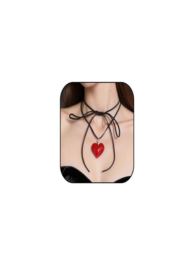 CSIYANJRY99 Goth Chunky Red Heart Necklace for Women Vintage 90s Y2K Emo Choker Necklace Halloween Vampire Layered Big Puffy Heart Pendant Jewelry A - Image 1