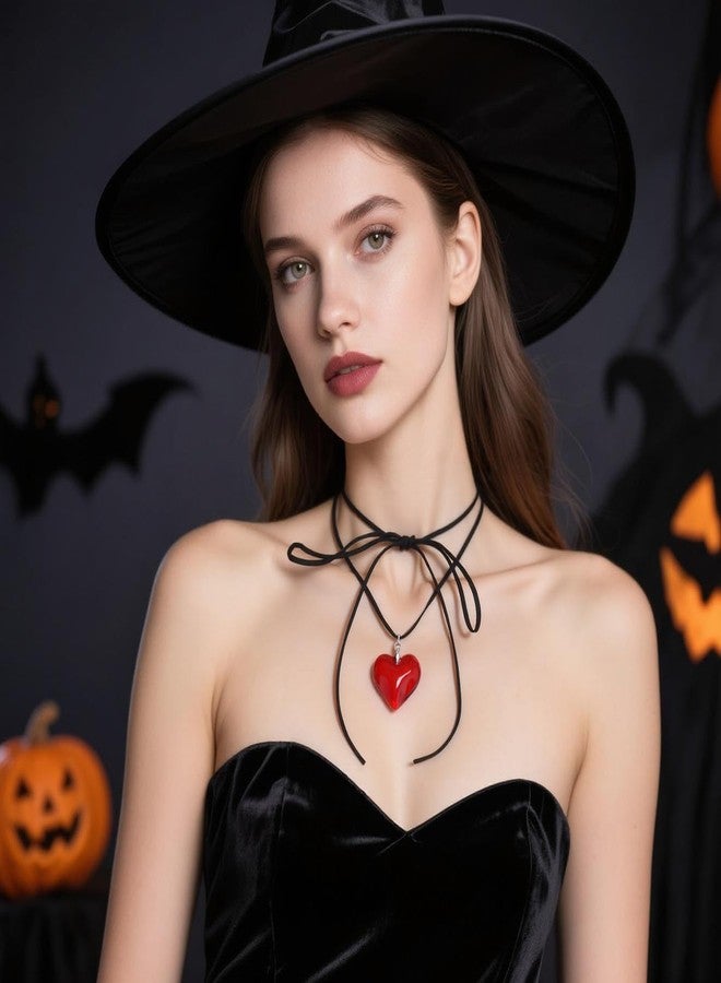 CSIYANJRY99 Goth Chunky Red Heart Necklace for Women Vintage 90s Y2K Emo Choker Necklace Halloween Vampire Layered Big Puffy Heart Pendant Jewelry A - Image 2
