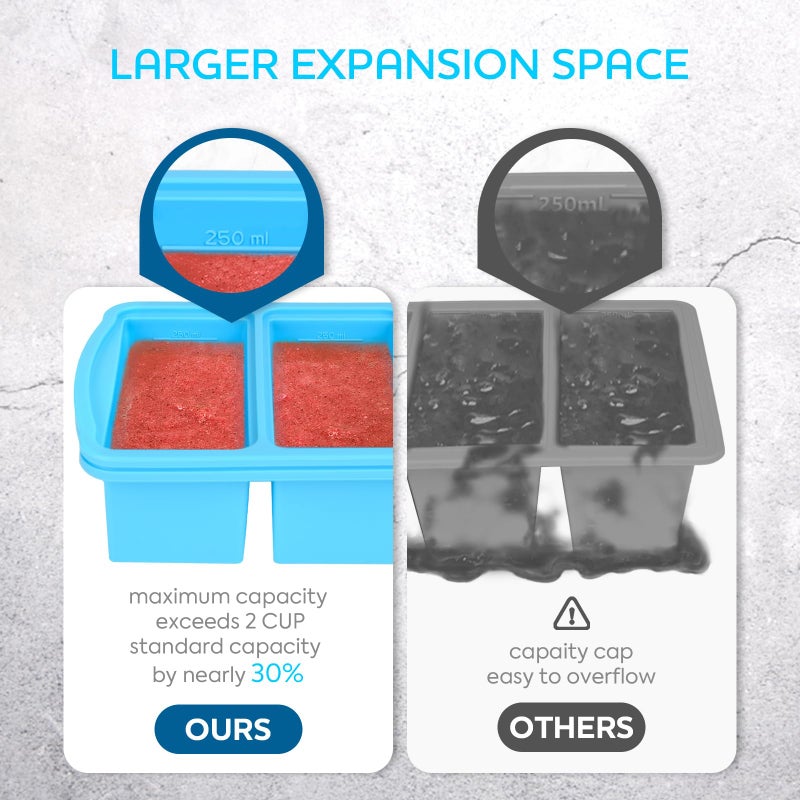 ZIP STANDING Silicone Freezer Trays with Lid,1-cup Soup Freezer Container large Ice Cube Molds with Reinforced Steel Ring Top for freezing Soup Sauce Broth Leftovers oven Dishwasher -Safe(2-Pack) - Image 4