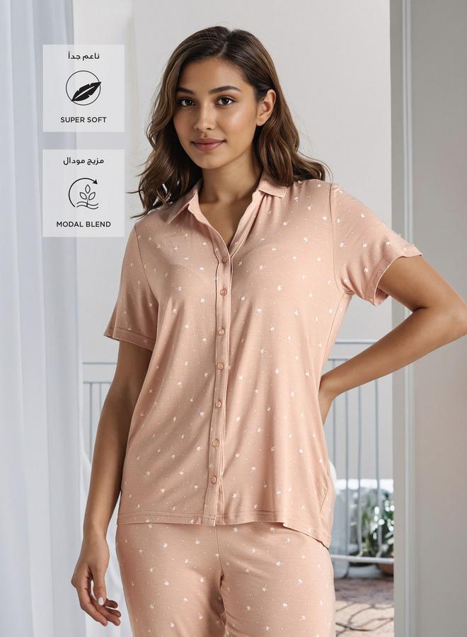 سبلاش فيڤ طقم بيجامة قطن مودال مطبوع - Image 2