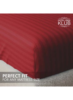 Hotel Linen Klub Stripe Microfiber Maroon Fitted Sheet Single 90x190 cm  - Image 3