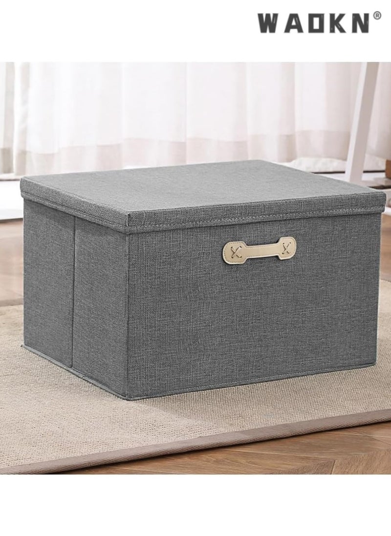 WAOKN Large Linen Fabric Storage Bins with Lids and Handles, Ideal for Office, Room, Closet Organization, Elegant Containers, Perfect for Storing Clothes, Toys, Books, and More  - Image 1