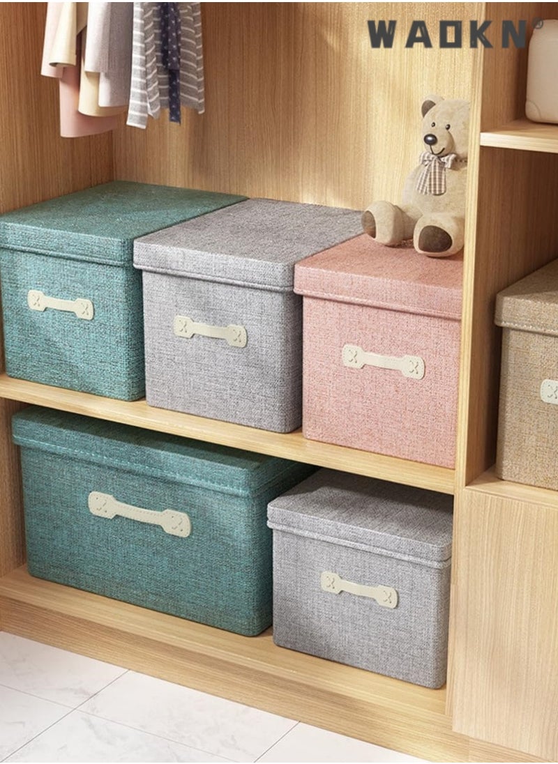 WAOKN Large Linen Fabric Storage Bins with Lids and Handles, Ideal for Office, Room, Closet Organization, Elegant Containers, Perfect for Storing Clothes, Toys, Books, and More  - Image 3