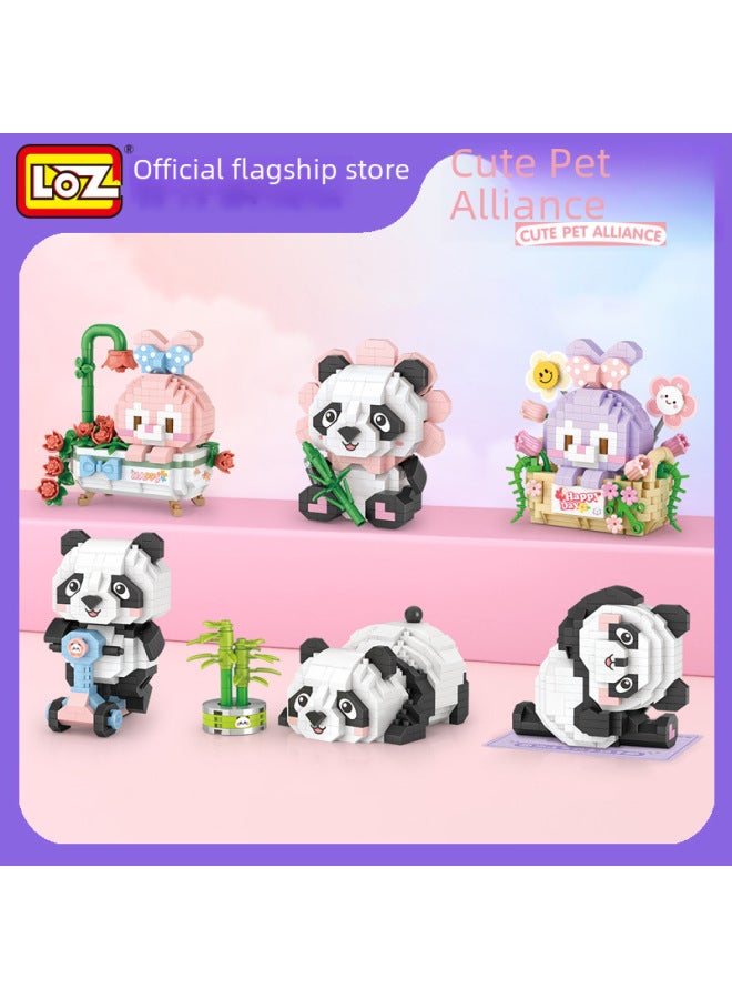 LOZ8801 Cute Pet Alliance Panda Flower Building Blocks Micro-particle Assembled Toys Children's Toys-Color:8802 Yoga Panda - Image 2