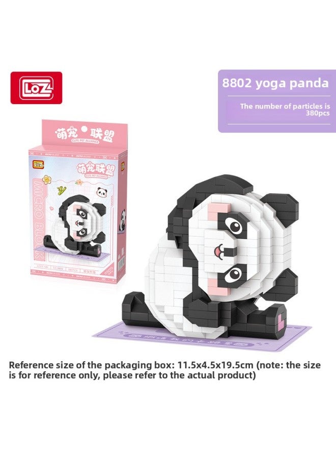 LOZ8801 Cute Pet Alliance Panda Flower Building Blocks Micro-particle Assembled Toys Children's Toys-Color:8802 Yoga Panda - Image 1