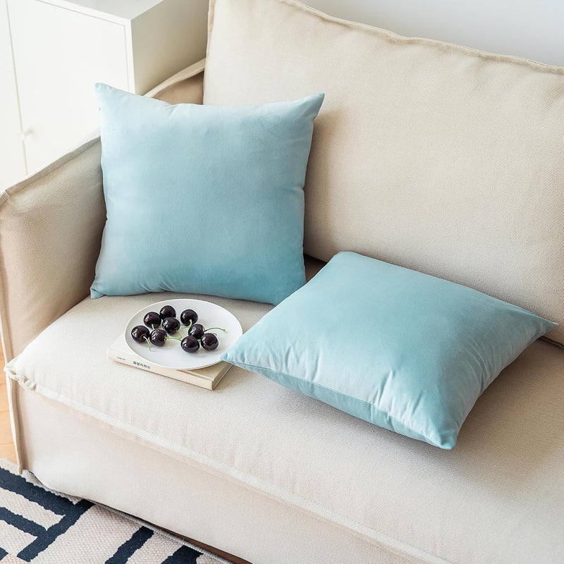 NiNi ALL Decorative Throw Pillow Covers Pack of 2, Velvet Throw Pillow Cases for Couch Pillows Cover Bedroom Living Room Outdoor Pillow Covers 20x20 Inch Baby Blue - Image 2