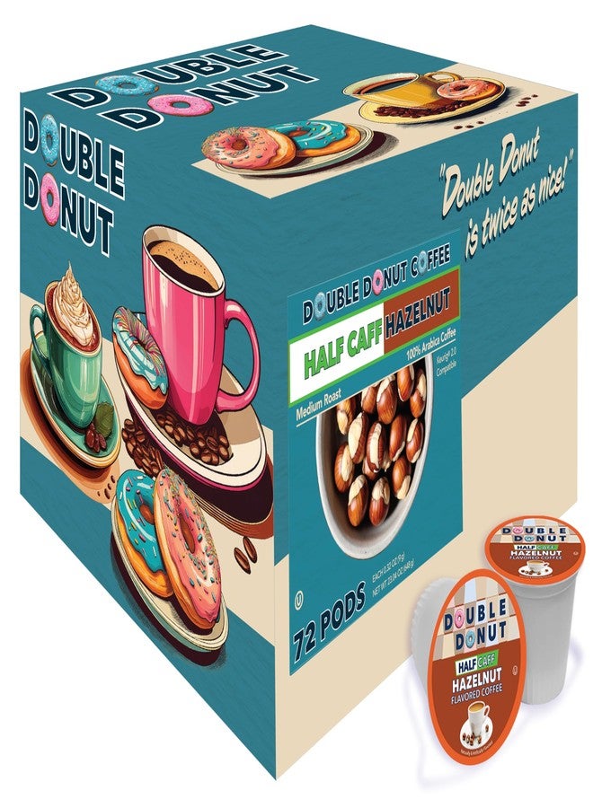 Double Donut Coffee Half Caff Hazelnut Flavored Coffee Pods, Medium Roast Coffee Compatible with Keurig K Cups Brewers 72 ct - Image 3