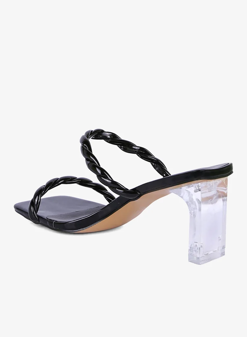 London Rag  Black Braided Cord Mid Heel Sandals for Women | Best Price UAE