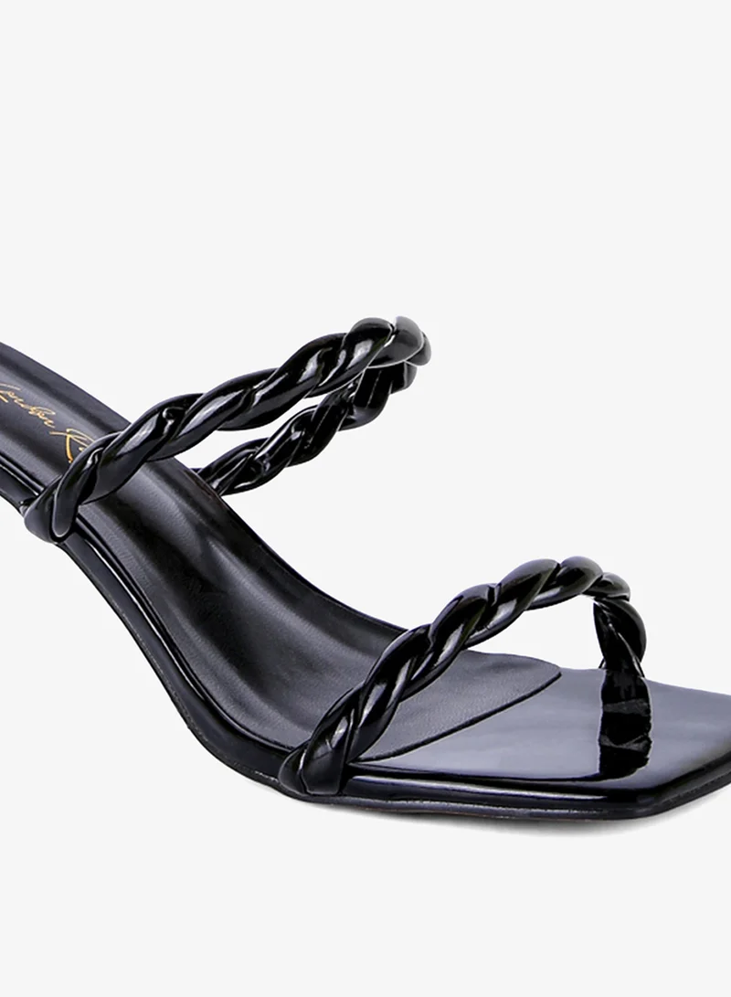London Rag  Black Braided Cord Mid Heel Sandals for Women | Best Price UAE