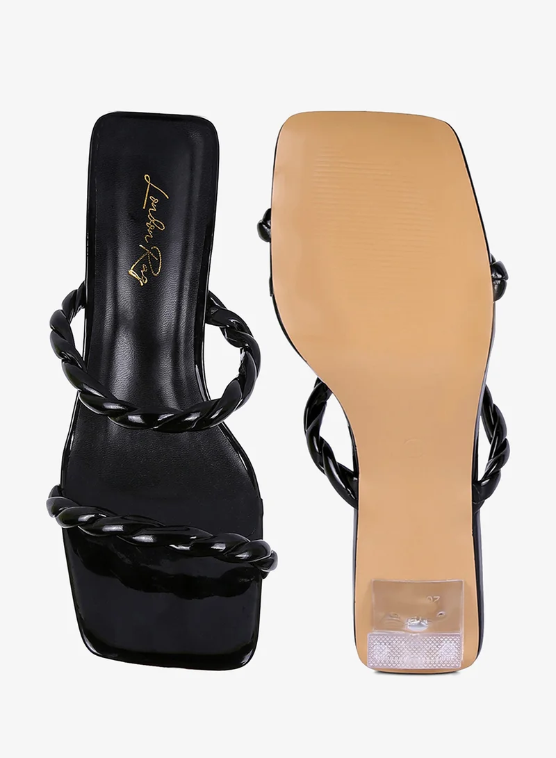 London Rag  Black Braided Cord Mid Heel Sandals for Women | Best Price UAE