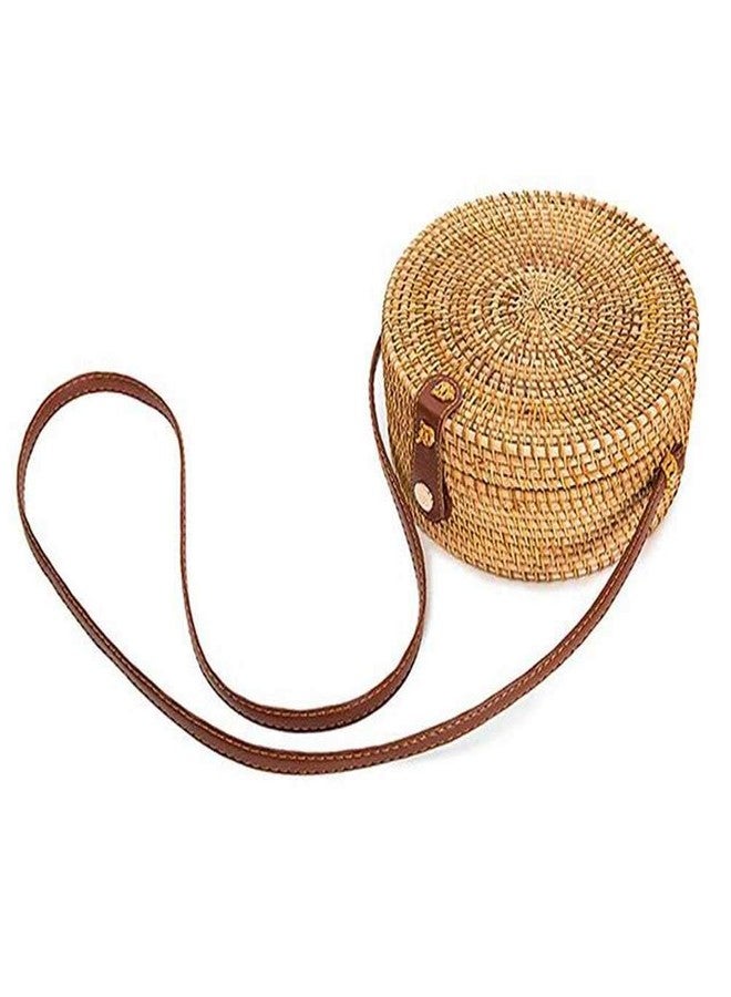 Hossejoy حقيبة هوسجوي دائرية من الخيزران المنسوج يدويًا مع أحزمة كتف جلدية للنساء - Image 1