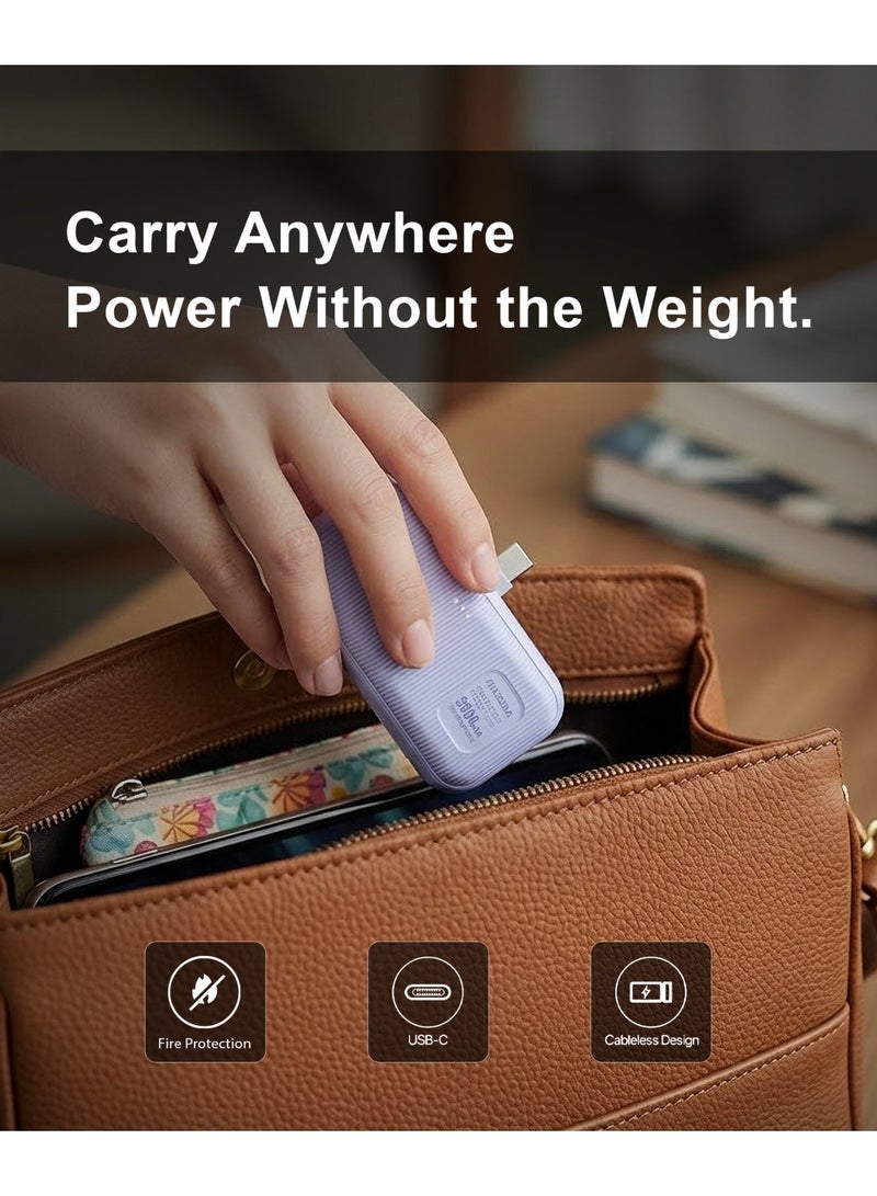 MICRODIA 2-in-1 PowerPack Traveler 5000mAh Mini Power Bank, 20W Built-in USB C Cable & Connector, Pocket Size Travel Charger for iPhone, Samsung & Android – White - Image 3