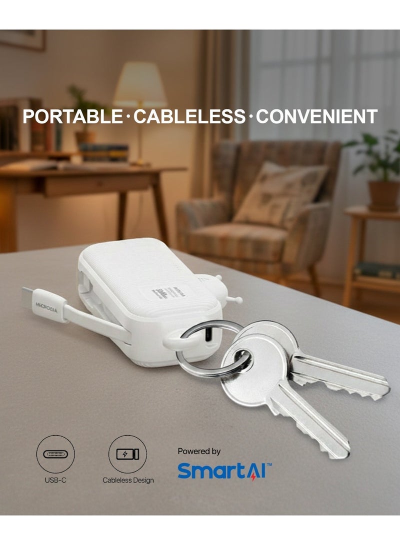MICRODIA 2-in-1 PowerPack Traveler 5000mAh Mini Power Bank, 20W Built-in USB C Cable & Connector, Pocket Size Travel Charger for iPhone, Samsung & Android – White - Image 2