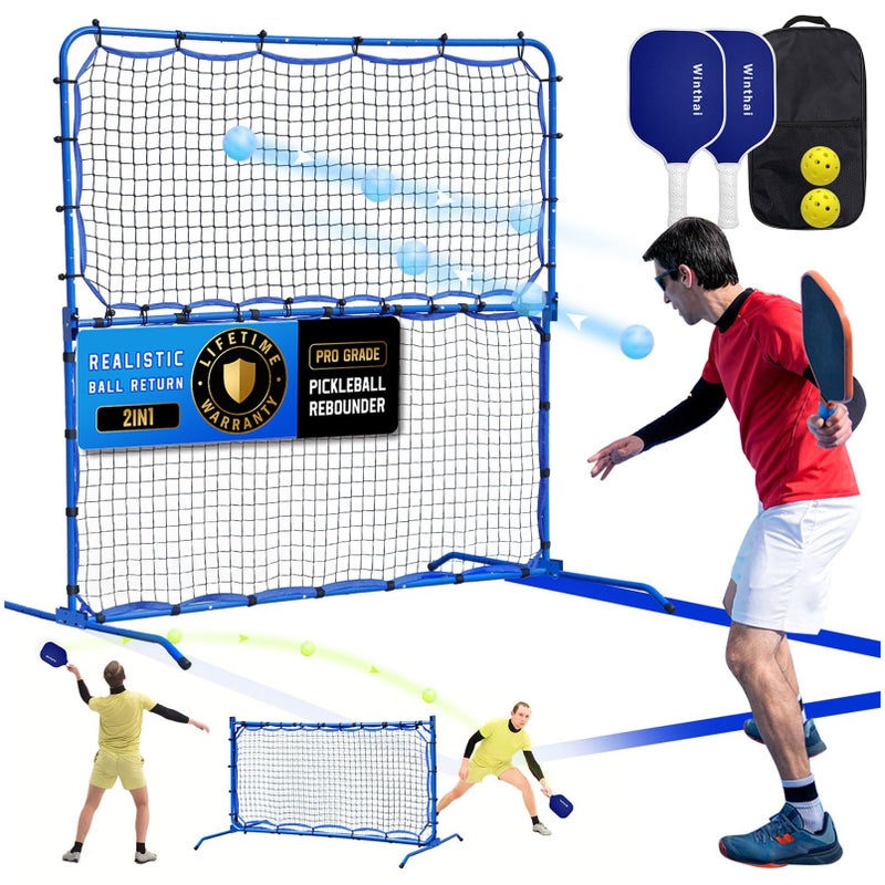 Winthai Pickleball Practice Rebounder Net with Pro Paddles Set for Dink Volley Solo Training Equipment, Mini Pickleball Net 2in1 Trainer for Outdoor Driveway Backyard and Indoor Garage, Easy Setup & Storage - Image 1