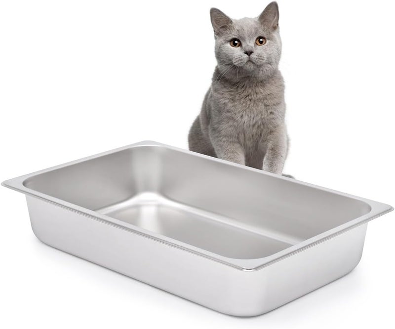 Kichwit Stainless Steel Cat Litter Box for Elderly Cats Arthritic Cats Small Kittens Litter Pan for Hamsters Rabbits Non Stick Smooth Surface 211 L x 131 W x 4 H - Image 1