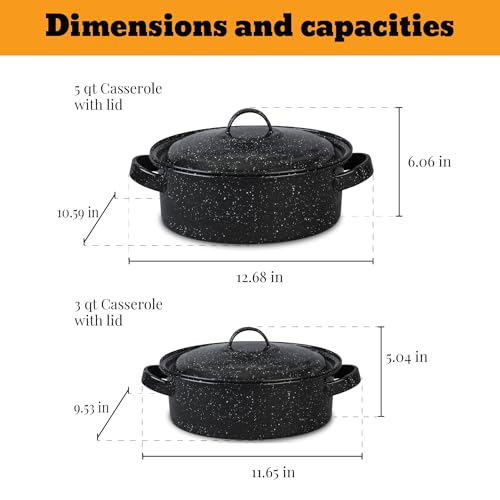 Granite Ware 6-Piece Enameled Steel Casserole Set with Lids, 3/5/6 Qt, Oven Safe to 935°F - Image 4